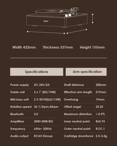 CoolGeek Bluetooth Vinyl Record Speaker, Carbon Grey