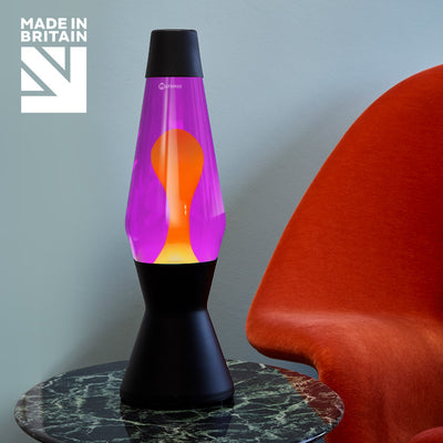 Mathmos Astro Matt Black lava lamp, violet/orange