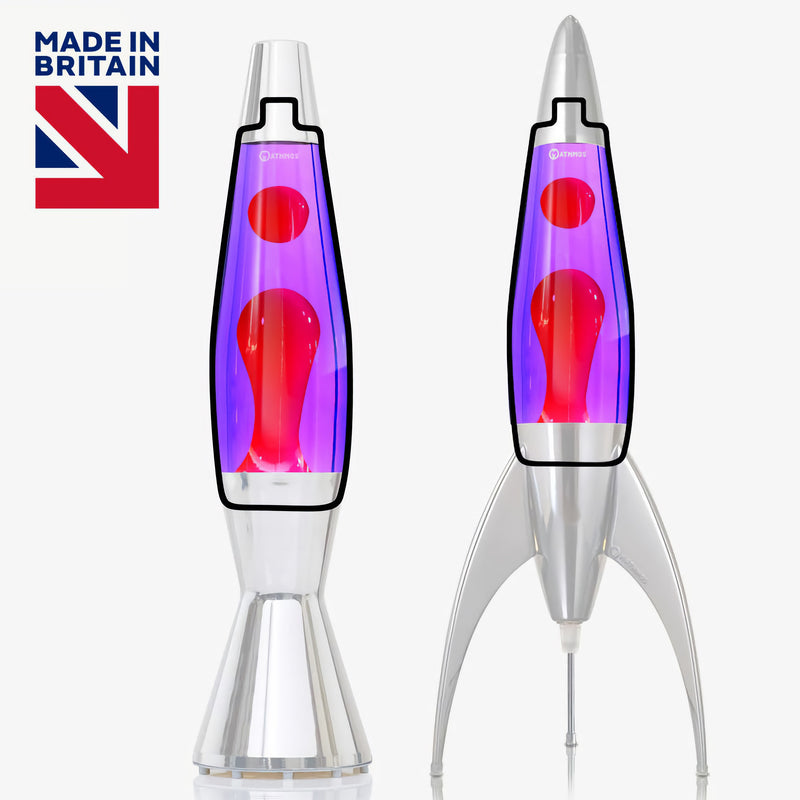 Mathmos Telstar, Astro Baby and Evo lava lamp bottle, violet/red