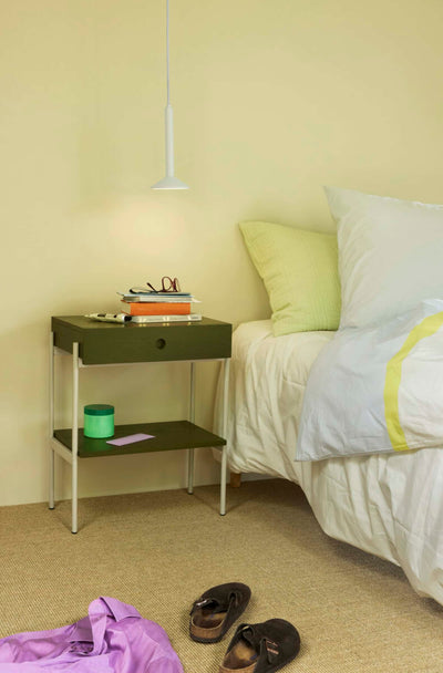 Hubsch Noir bedside table, green/off white