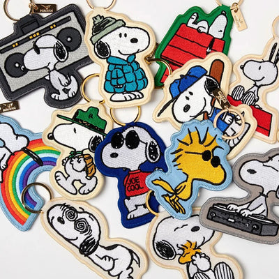 Peanuts x Magpie Snoopy embroidered patch key charm, camp