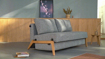 Innovation Living Cubed 140 Wood sofa bed, 529 boucle charcoal