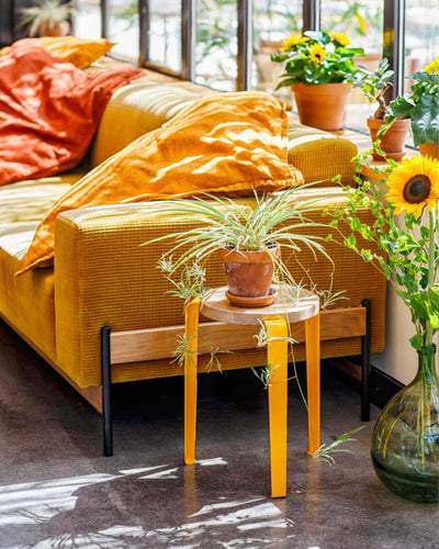 Tiptoe Lou stool, brioche yellow/oak