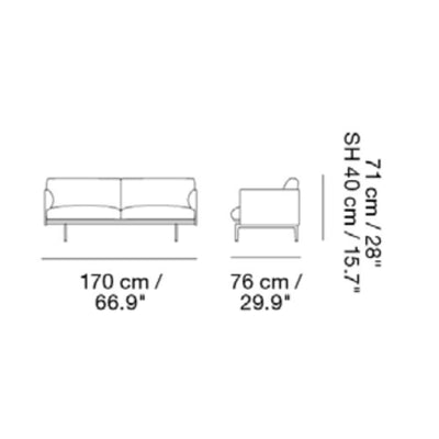 Muuto Outline Studio Sofa, Fiord151/Black w170xd76xh71cm