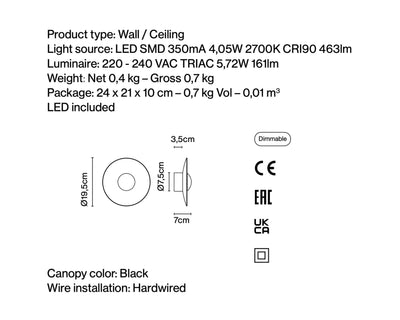 Marset Ginger 20C wall lamp, oak/white