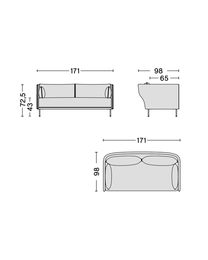 HAY Silhouette sofa 2-seater, coda 182/silk black/black steel