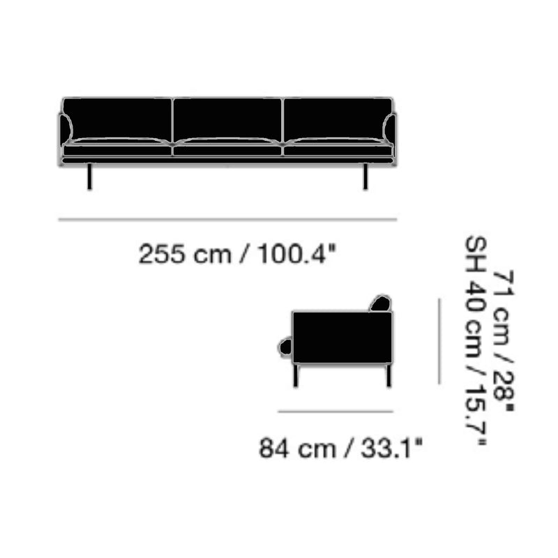 Muuto Outline Sofa 3 1/2-Seater, RefineLeatherBlack/Black w255xd84xh71cm