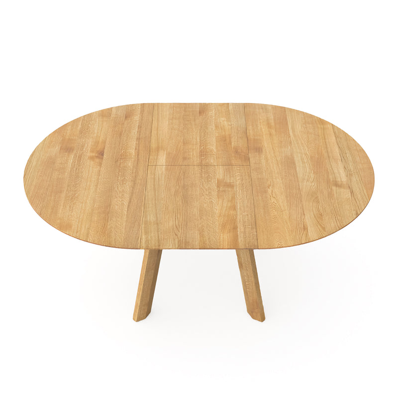 Rhombi Butterfly Ø100 extendable table, chalked solid oak