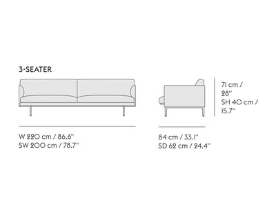 Muuto Outline Sofa 3-Seater, Vancouver14/Black w220xd84xh71cm