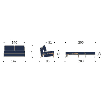 Innovation Living Cubed 140 Wood sofa bed, 528 mixed dance blue