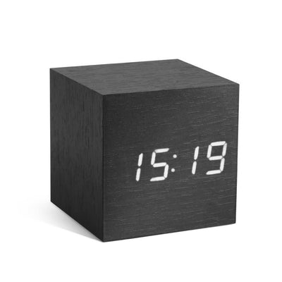 Gingko Cube Click table clock, black/white led