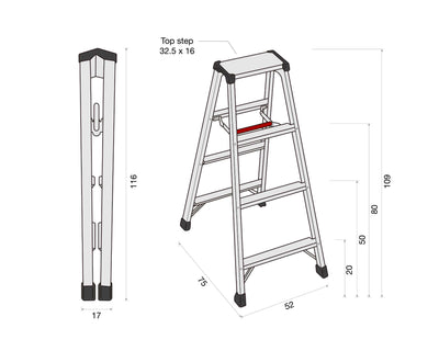 Hasegawa Ashigaru ladder 4-step, silver