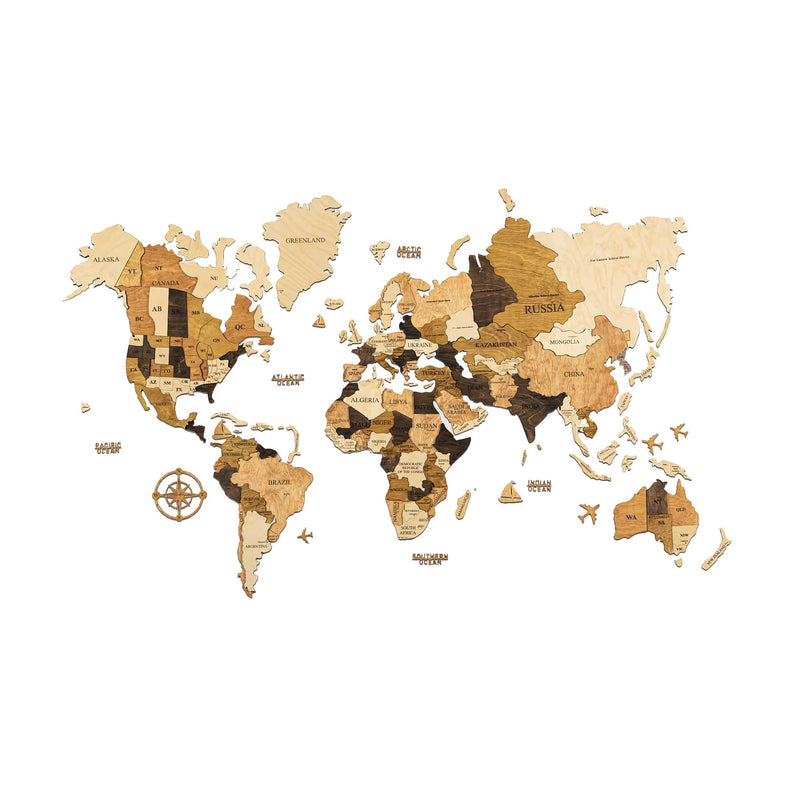 WoodPecStudio 3D wooden world map large (150x90cm)