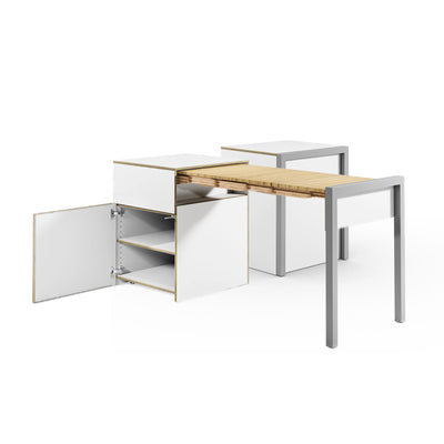 Alwin's Space Box W. Door Extendable Table , White/Beech Laminated Veneer