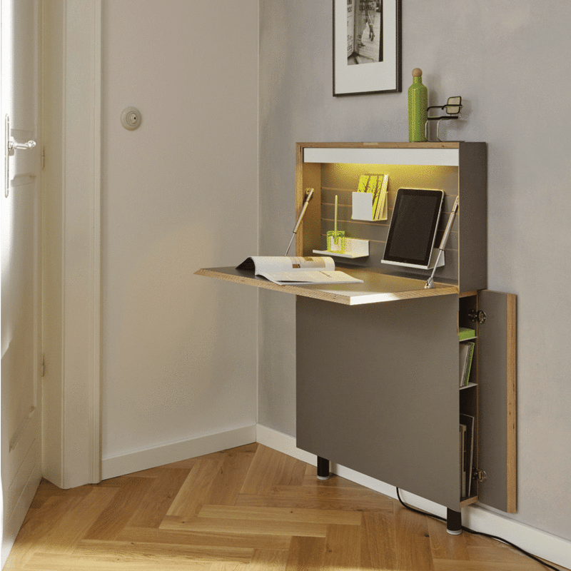 Mueller Flatmate Wall Desk (build-in led + 1 socket + 2 usb-port), Anthracite