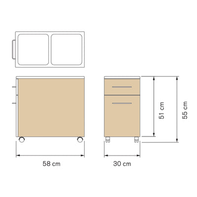 String Mobile Storage Units Drawers on Casters , Ash