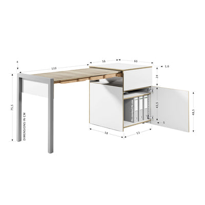 Alwin's Space Box W. Door Extendable Table , White/Platinum Vintage Oak