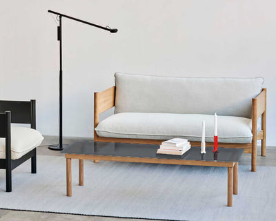 HAY Kofi coffee table with glass top (140x50 cm), oak/grey tinted glass