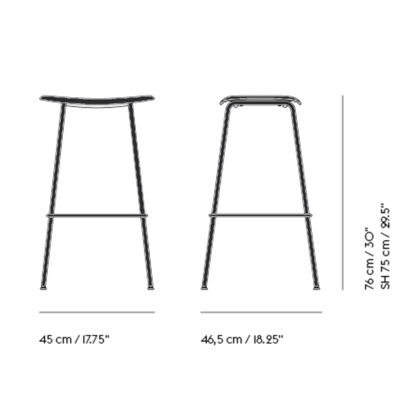 Muuto Fiber Bar Stool Tube Base, refine leather black/black (75 cm)