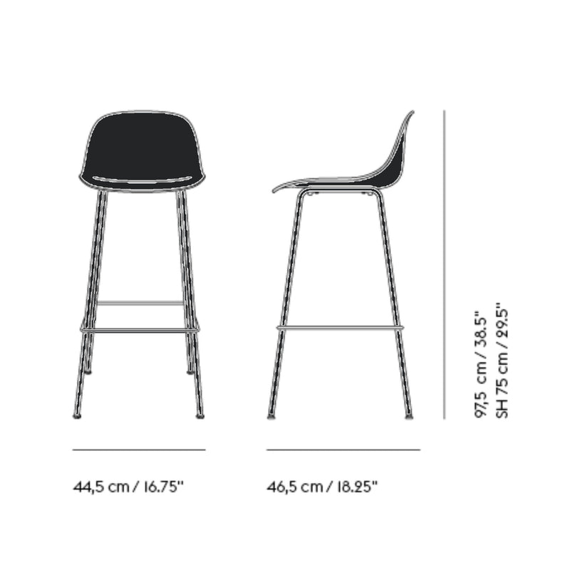 Muuto Fiber Bar Stool Tube Base With Back Rest, black/black (75 cm)