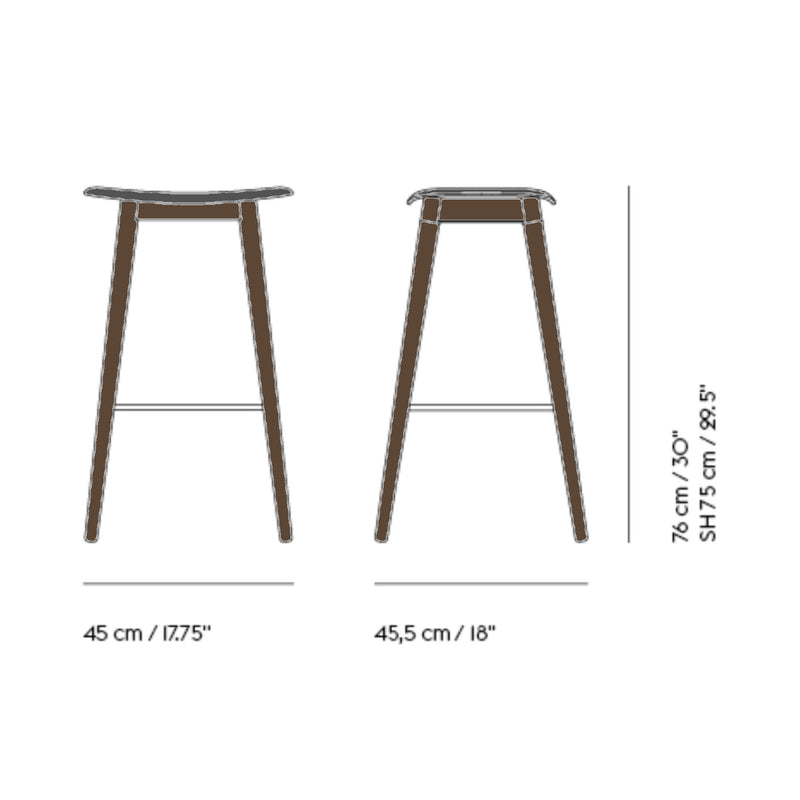 Muuto Fiber Bar Stool Wood Base, Black/Stained Dark Brown (75 cm)