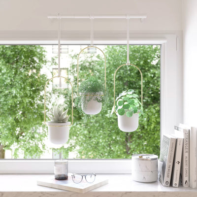 Umbra Triflora Hanging Planters, white - brass