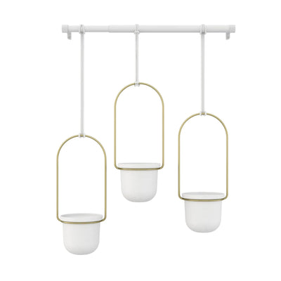 Umbra Triflora Hanging Planters, white - brass