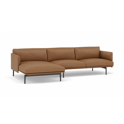 Muuto Outline sofa chaise longue Left, RefineLeatherCognac/Black w263xd142xh71cm