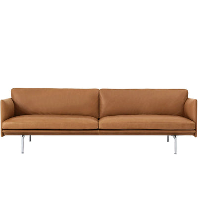 Muuto Outline Sofa 3-Seater, RefineLeatherCognac/PolishedAluminum w220xd84xh71cm