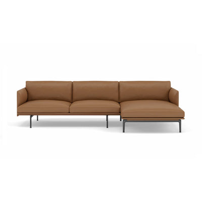 Muuto Outline Sofa chaise longue Right, RefineLeatherCognac/Black w263xd142xh71cm