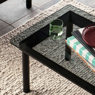 HAY Kofi coffee table with glass top (140x50 cm), black/grey tinted glass
