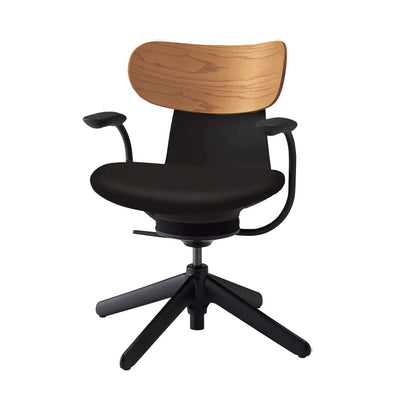 Kokuyo Inglife Office Chair Dark Plywood Back with Arm, black leather