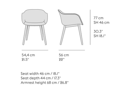 Muuto Fiber Wood Base armchair, natural white/oak