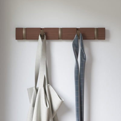 Umbra Flip 5 wall hook, walnut/warm gold
