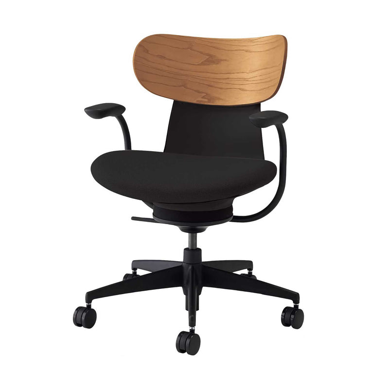 Kokuyo Inglife Office Chair Dark Plywood Back with Arm, black