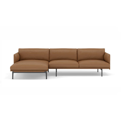 Muuto Outline sofa chaise longue Left, RefineLeatherCognac/Black w263xd142xh71cm