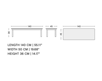HAY Kofi coffee table with glass top (140x50 cm), black/grey tinted glass
