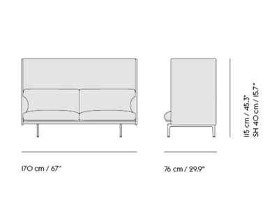 Muuto Outline Sofa Highback Black Base w170xd76xh115cm