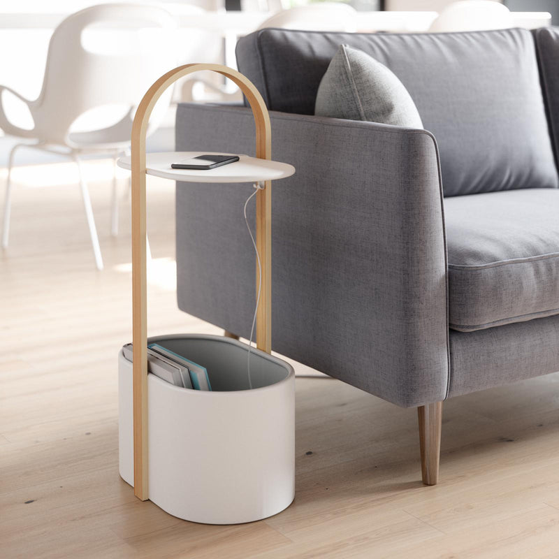 Umbra Bellwood side table w. storage and cable management, white
