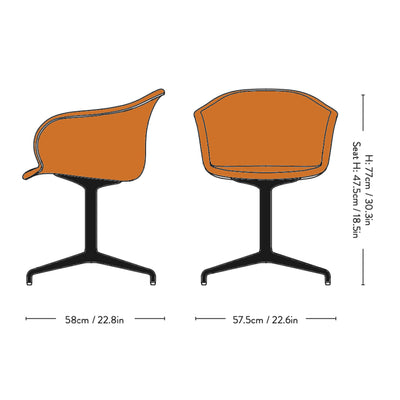 &Tradition Elefy JH33 Chair Swivel Base , Silk Cognac Leather-Black Base