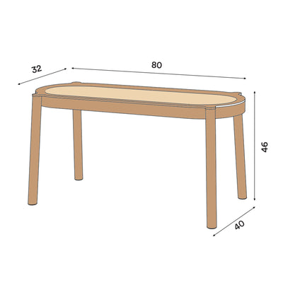 Northern Pal bench, wickerwork/oak (80 cm)