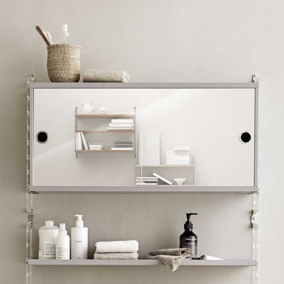 String Cabinet with Two Mirror Doors w78 x d20 x h37, beige