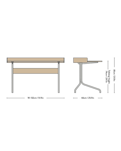 dis &Tradition AV17 Pavilion Desk, mushroom/oak/chrome (W132xD66xH81cm)