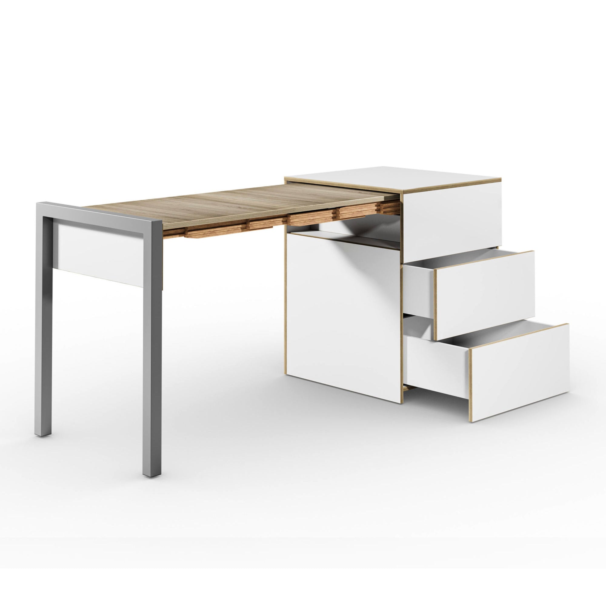 Alwin's Space Box Extendable Table Drawers , White/Platinum Vintage Oak
