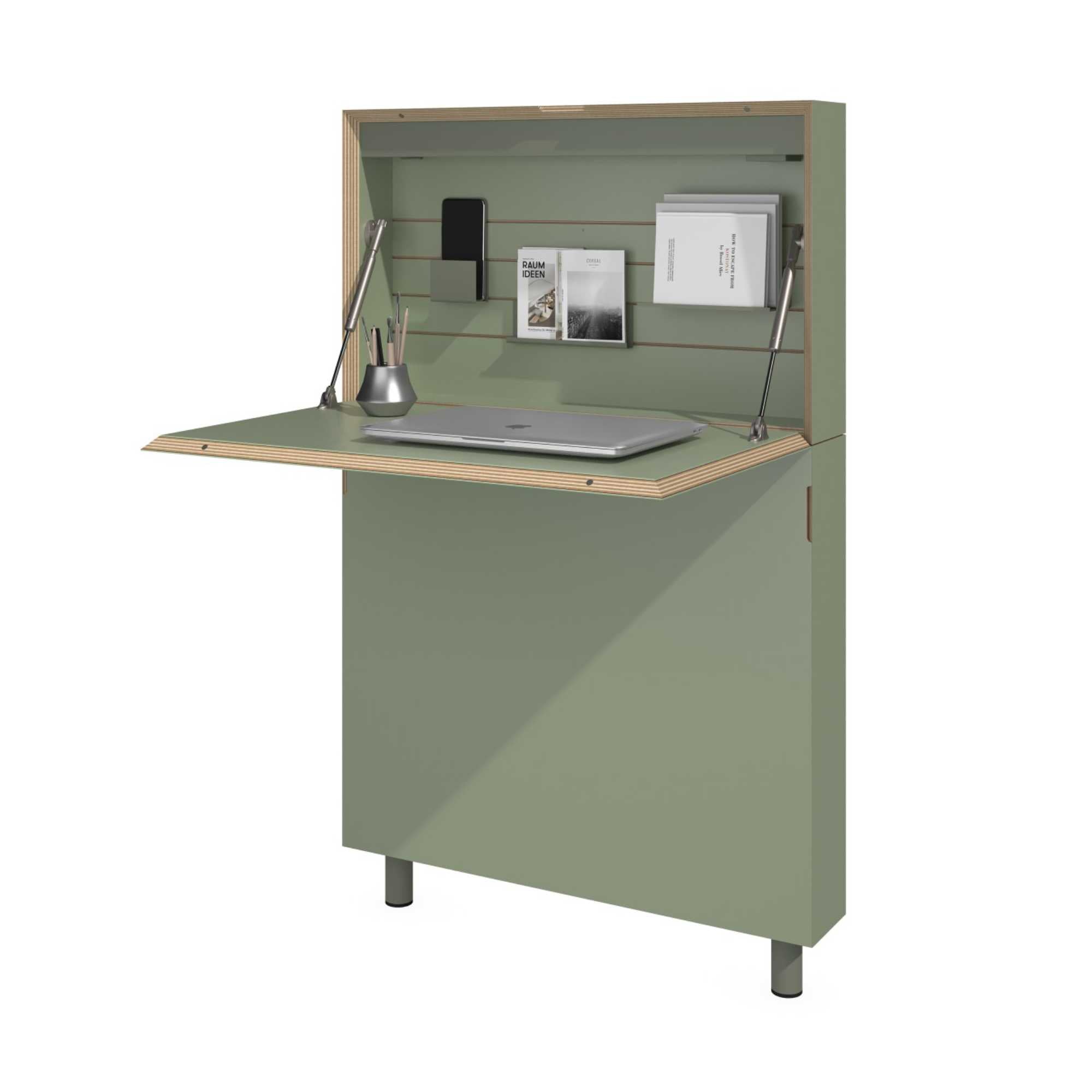 Mueller Flatmate Linoleum wall desk, olive (build-in led + 1 socket + 2 usb-port)