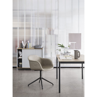 Muuto Fiber armchair, swivel base w.o. return, refine leather 0854 light grey - black