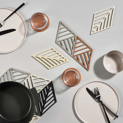 Zone Denmark Rhombus Lines trivet, mud (set of 2)