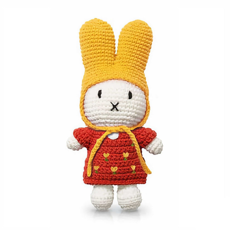 Just Dutch handmade Miffy, red tulip dress/yellow hat (25cm)