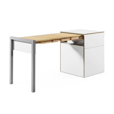 Alwin's Space Box W. Door Extendable Table , White/Beech Laminated Veneer