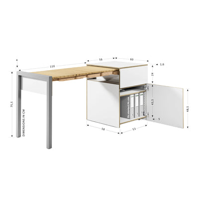 Alwin's Space Box W. Door Extendable Table , White/Beech Laminated Veneer